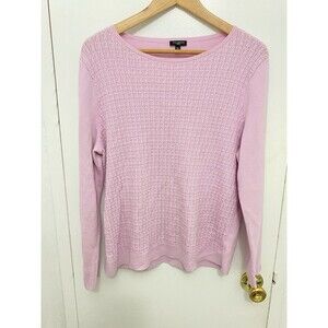Talbots Womens XL P Light  Linen Blend Round Neck  Crochet Knit Tunic Sweater